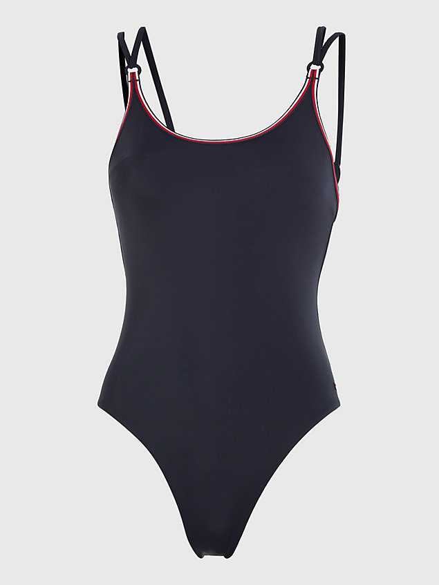 blue global stripe double strap one-piece swimsuit for women tommy hilfiger