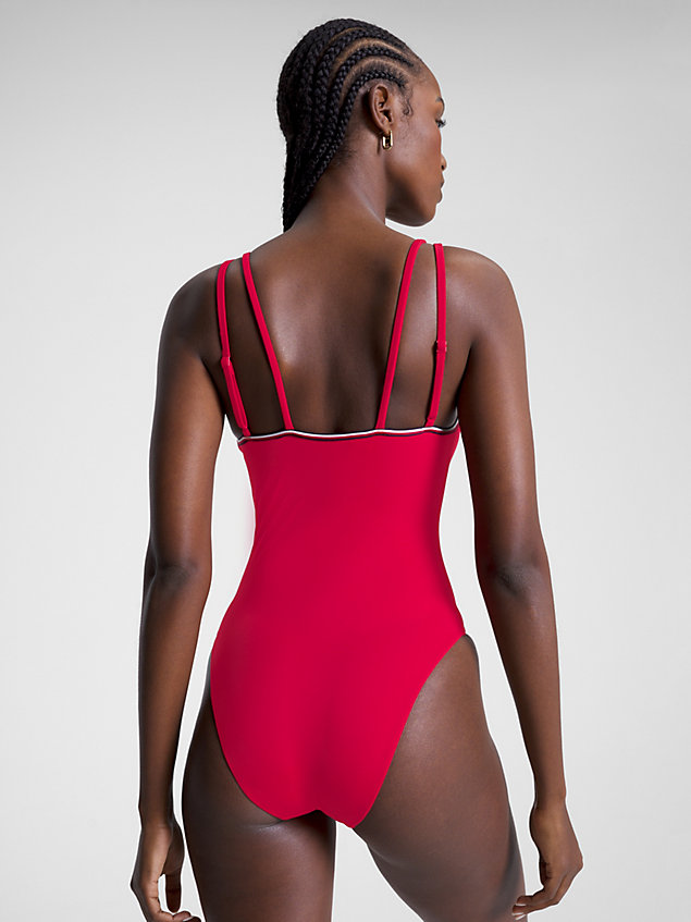 red global stripe double strap one-piece swimsuit for women tommy hilfiger