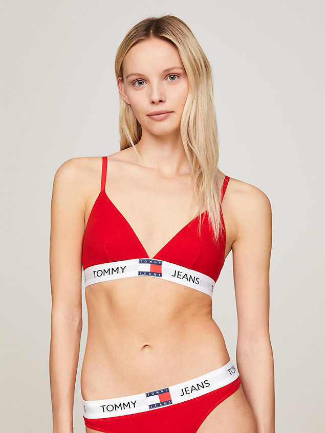 red heritage logo underband padded triangle bra for women tommy jeans