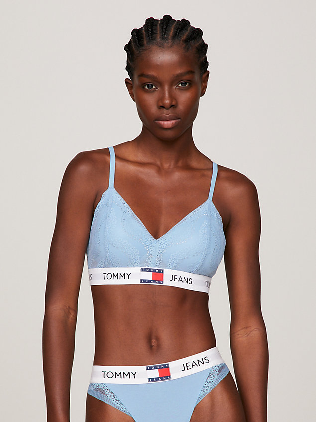 blue heritage push-up padded metallic bralette for women tommy jeans