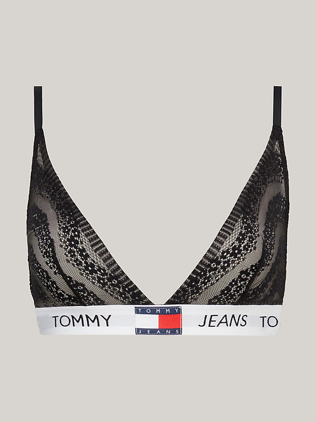 black heritage floral lace unlined triangle bra for women tommy jeans