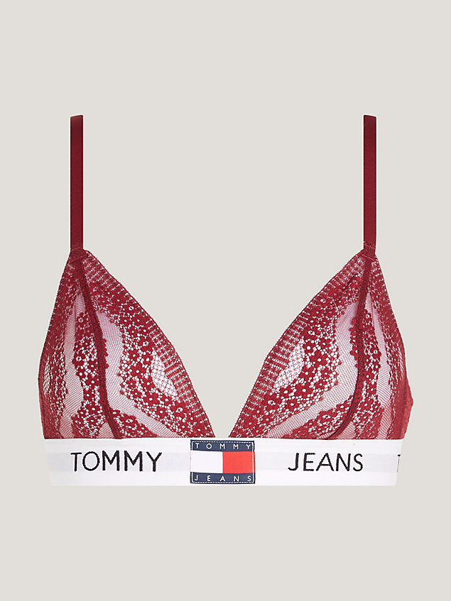red heritage floral lace unlined triangle bra for women tommy jeans