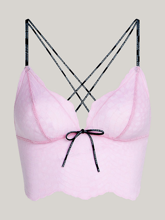 pink essential lace longline triangle bra for women tommy jeans