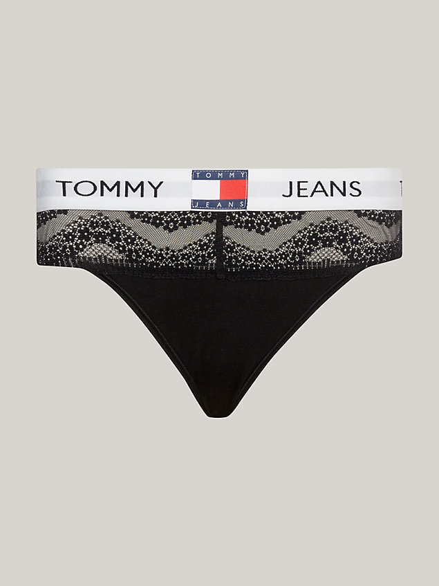 black heritage floral lace repeat logo thong for women tommy jeans