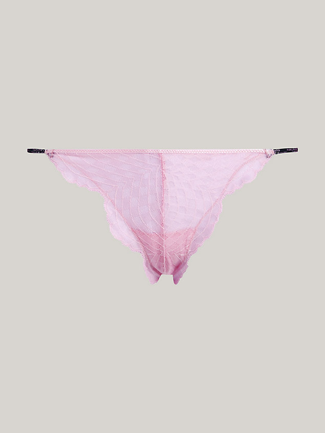 pink essential lace logo strap thong for women tommy jeans