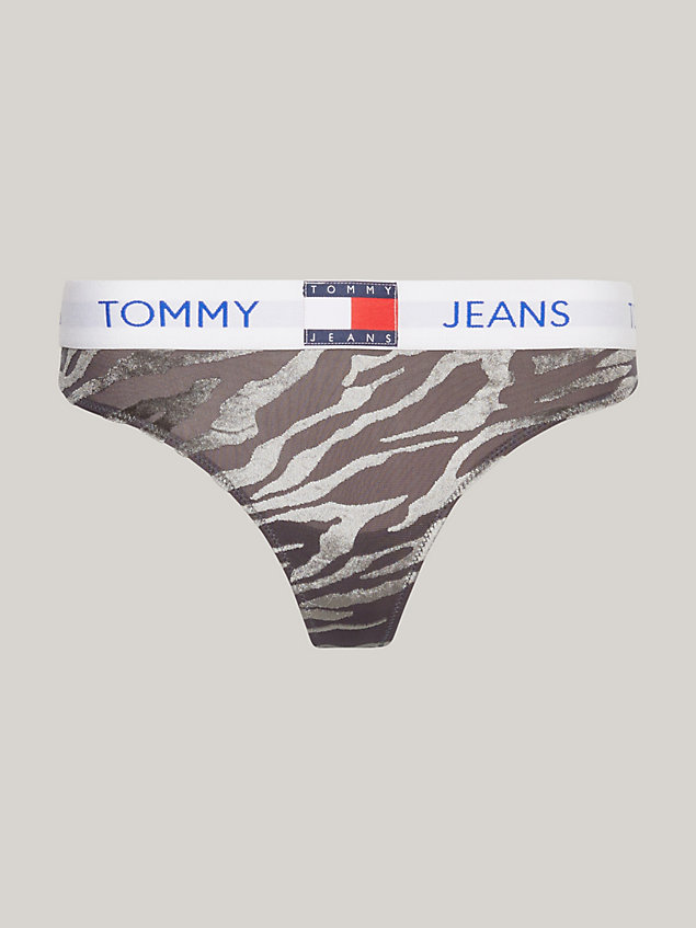 black heritage velours-string mit logo für damen - tommy jeans