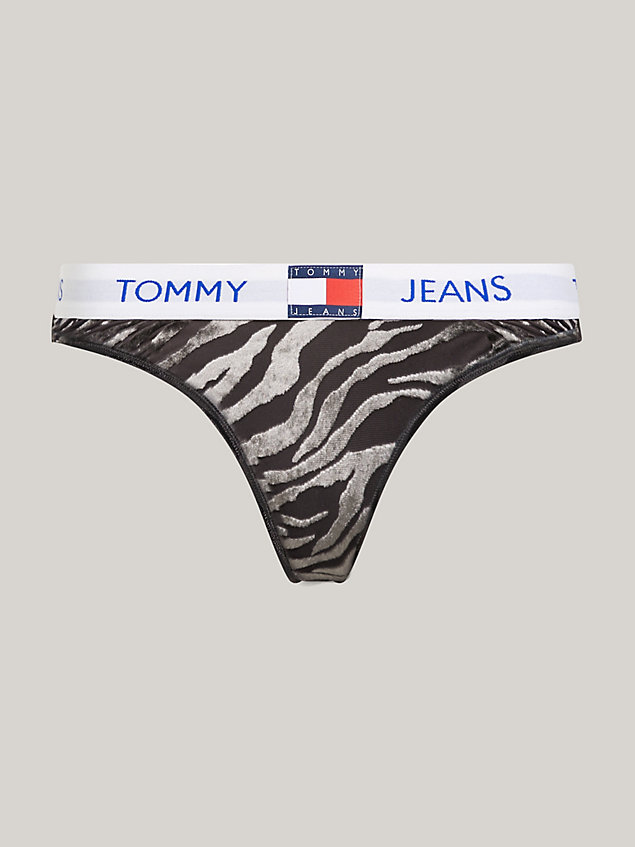 black heritage velours-slip mit logo für damen - tommy jeans