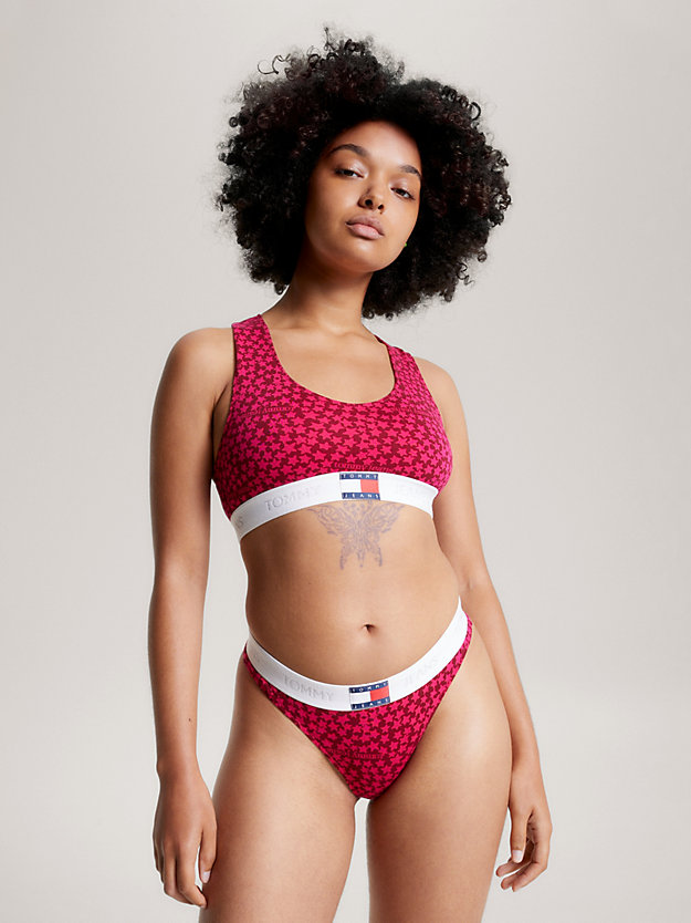pink heritage print tonal logo thong for women tommy jeans