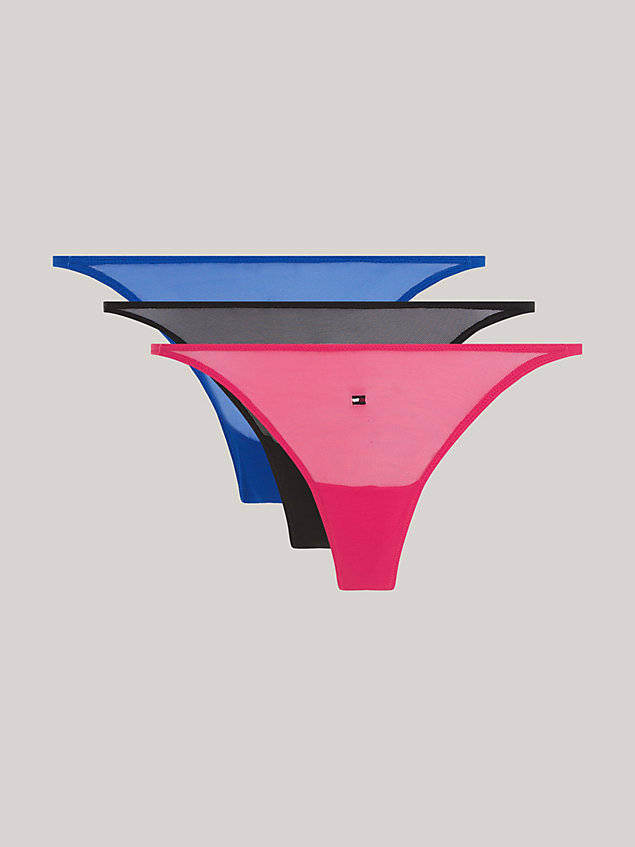 pink set van 3 mesh strings met geborduurd logo voor dames - tommy jeans