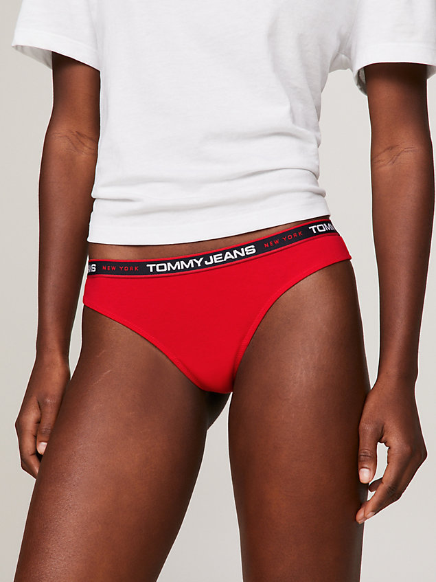 red 3-pack new york repeat logo thongs for women tommy jeans