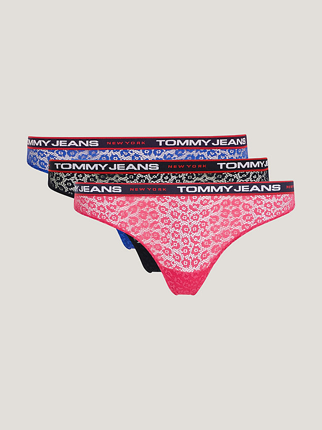 black 3-pack new york floral lace thongs for women tommy jeans
