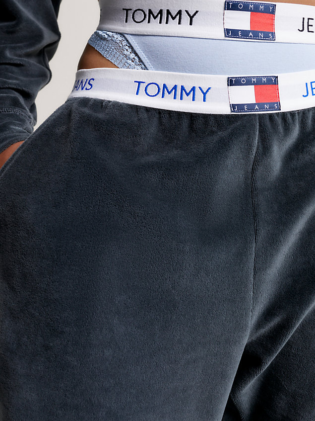 grey heritage logo velour joggers for women tommy jeans