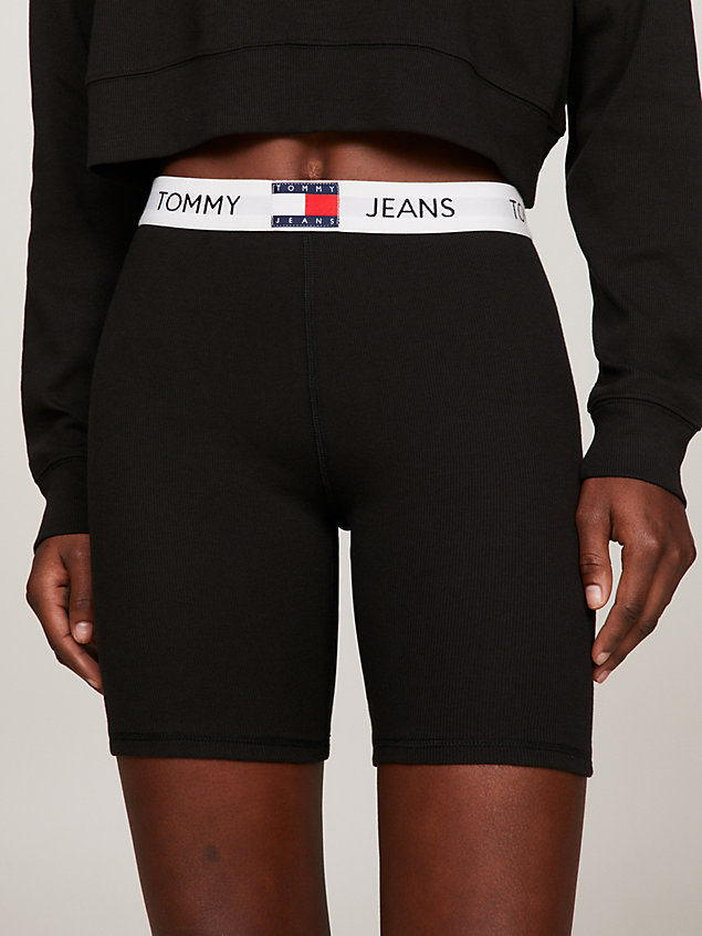 black heritage ribbed cycle shorts for women tommy jeans