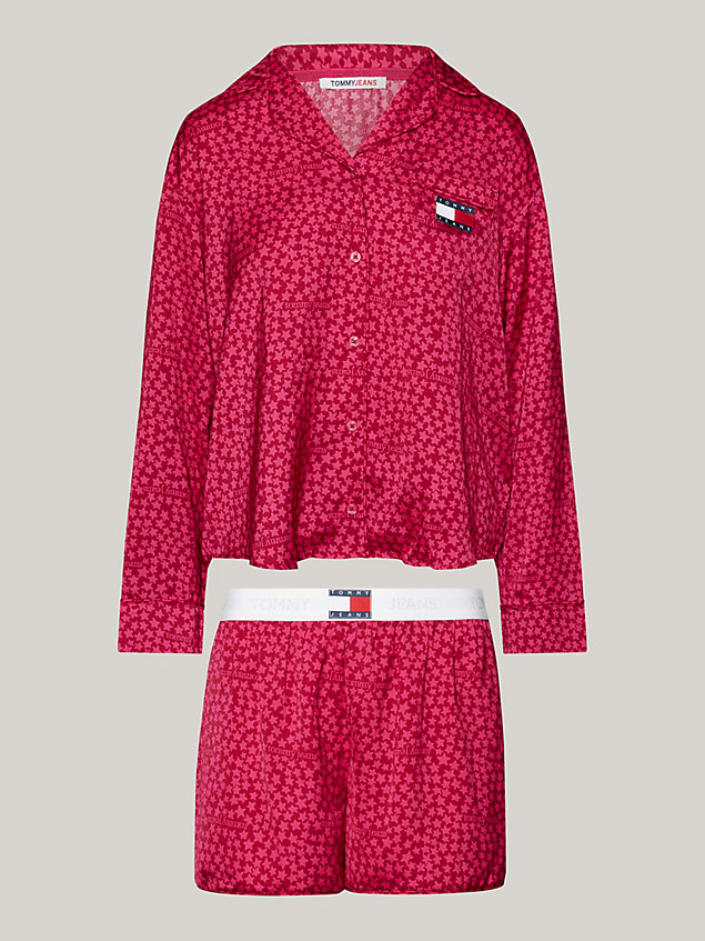 pink heritage pyjamas and eye mask gift set for women tommy jeans