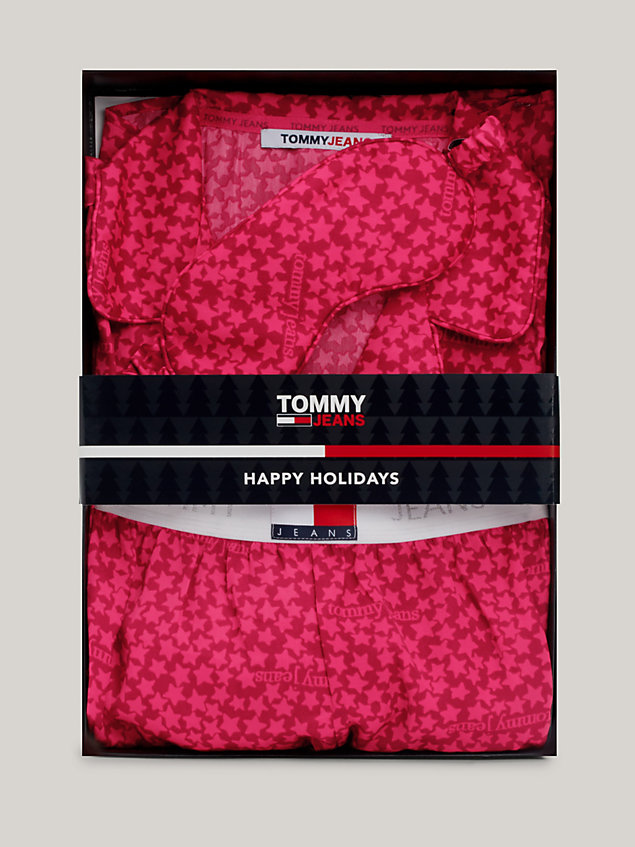 pink heritage pyjamas and eye mask gift set for women tommy jeans