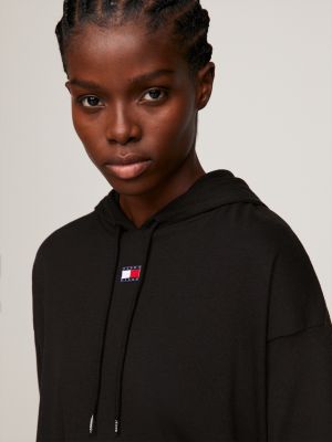 black heritage gerippter cropped fit lounge-hoodie für damen - tommy jeans