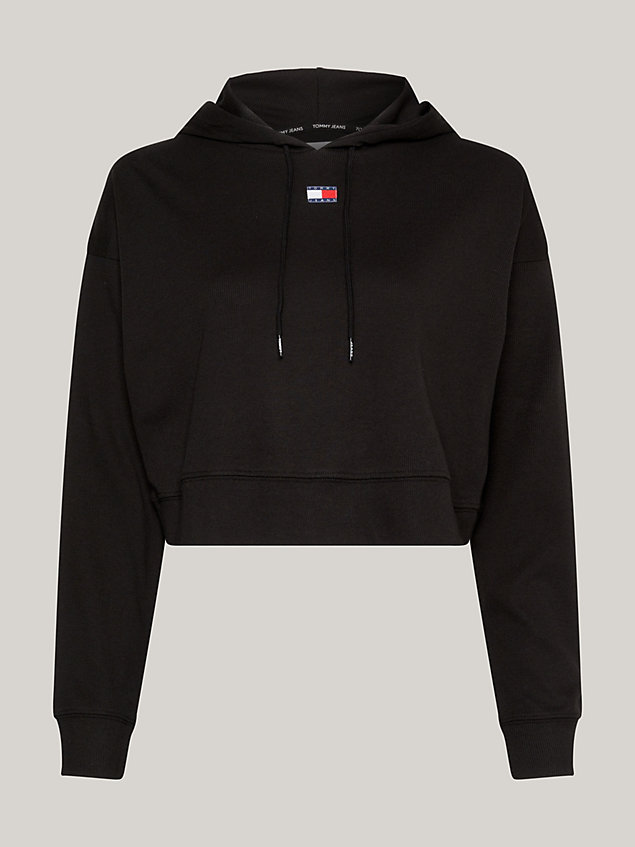 black heritage ribbed cropped lounge hoody for women tommy jeans