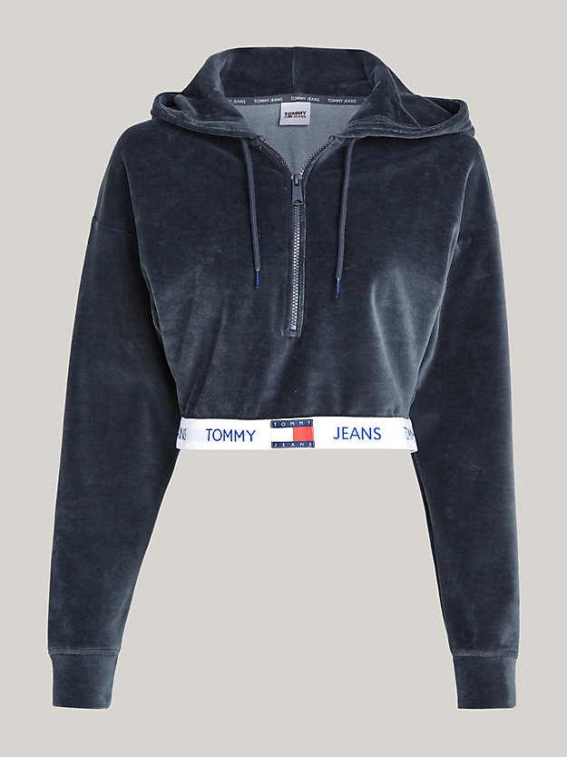 grey heritage velour cropped lounge hoody for women tommy jeans