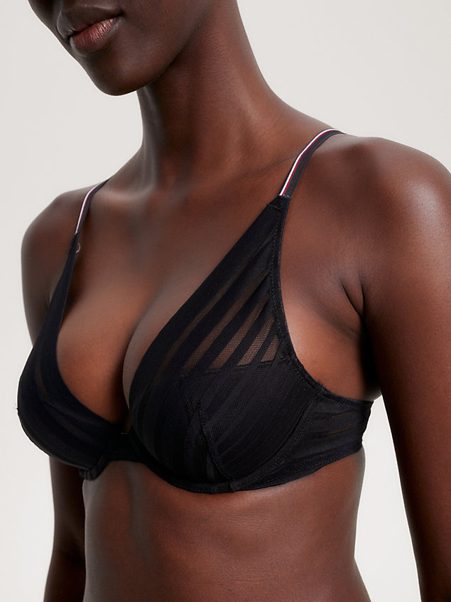 black global stripe plunge lightly lined triangle bra for women tommy hilfiger