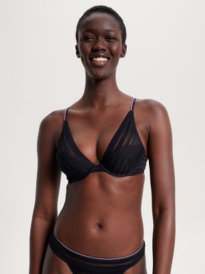 Global Stripe Plunge Lightly Lined Triangle Bra, Black