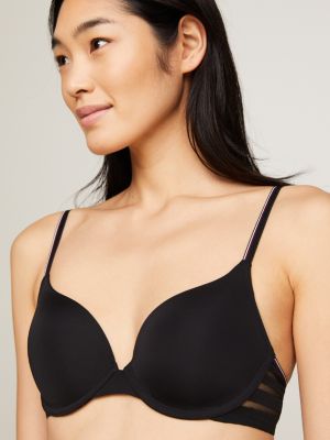 Global Stripe Lace Padded Push-Up Bra, Black