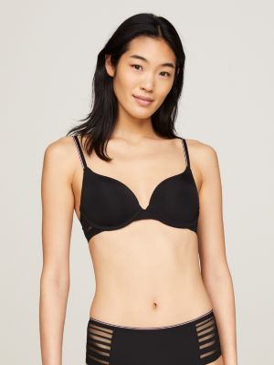 Global Stripe Lace Padded Push-Up Bra, Black