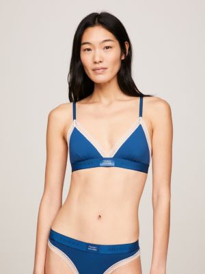 Tommy Hilfiger Lace Trim Tonal Logo Unlined Bra, Nola Stripe Blue, XS