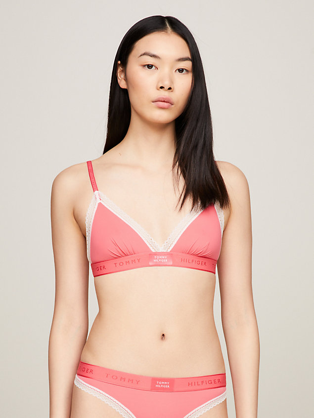 pink tonal logo lace triangle bra for women tommy hilfiger