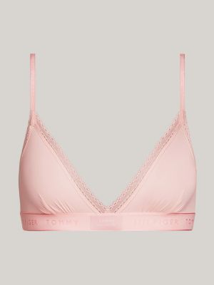 Tonal Logo Lace Triangle Bra, Pink