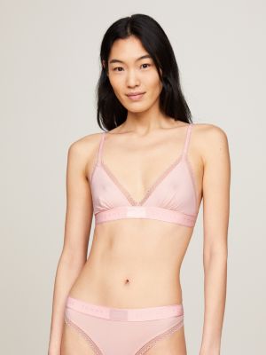 Tonal Logo Lace Triangle Bra, Pink