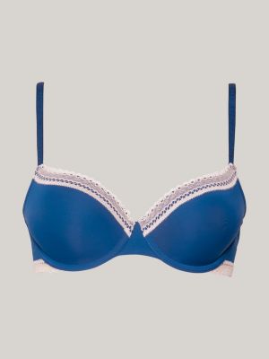 Tonal Logo Lace Triangle Bra, Blue