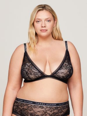Floral Lace Unlined Triangle Bra, Black