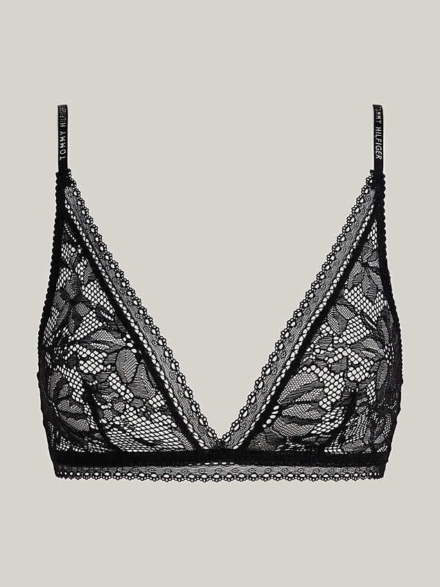 black floral lace unlined triangle bra for women tommy hilfiger