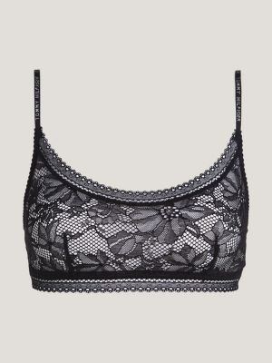 Floral Lace Triangle Bralette in Black