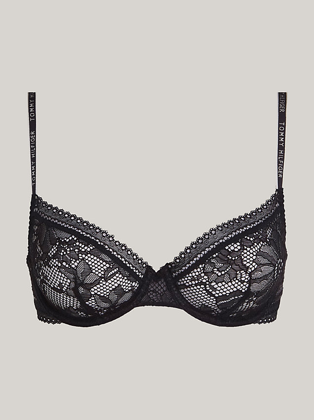 black floral lace unlined demi cup bra for women tommy hilfiger