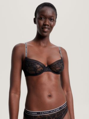 Floral Lace Unlined Demi Cup Bra, Black