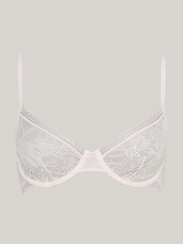 pink floral lace unlined demi cup bra for women tommy hilfiger