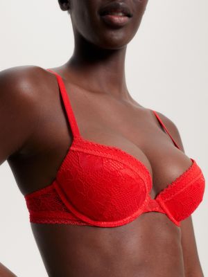 Floral Lace Padded Push-Up Bra, Orange