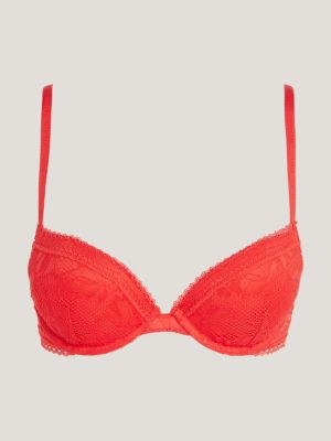 Floral Lace Padded Push-Up Bra, Orange