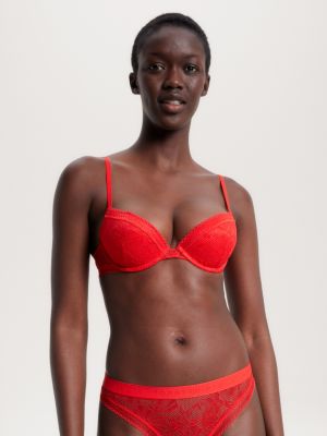 Floral Lace Padded Push-Up Bra, Orange