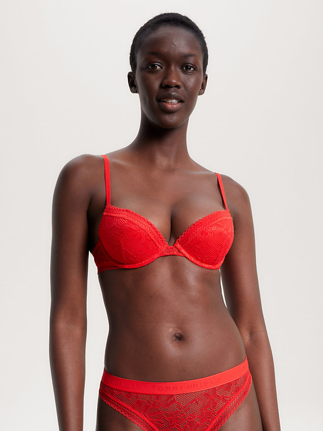 orange floral lace padded push-up bra for women tommy hilfiger