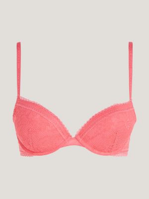 Pink Floral lace embroiderd underwire push-up Bra - Size 28B