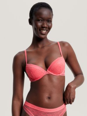 Floral Lace Padded Push-Up Bra, Pink