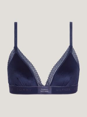 We Are We Wear Curve lace trim satin triangle bralette with logo