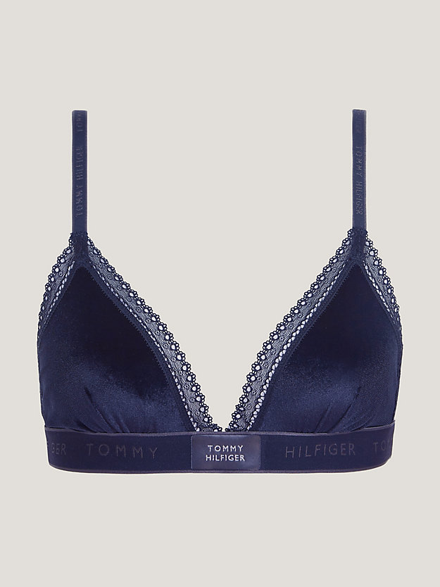 blue lace trim satin unlined triangle bra for women tommy hilfiger