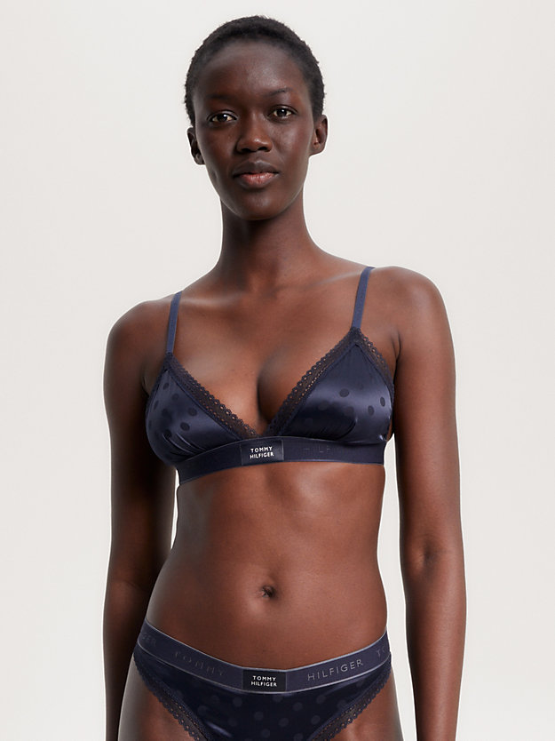 blue lace trim satin unlined triangle bra for women tommy hilfiger