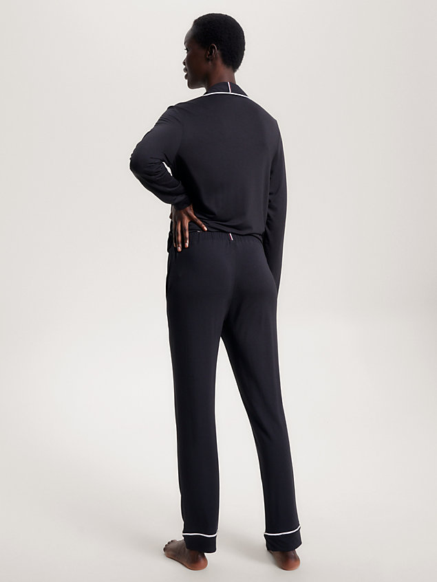 black spodnie od piżamy z lamówką dla kobiety - tommy hilfiger