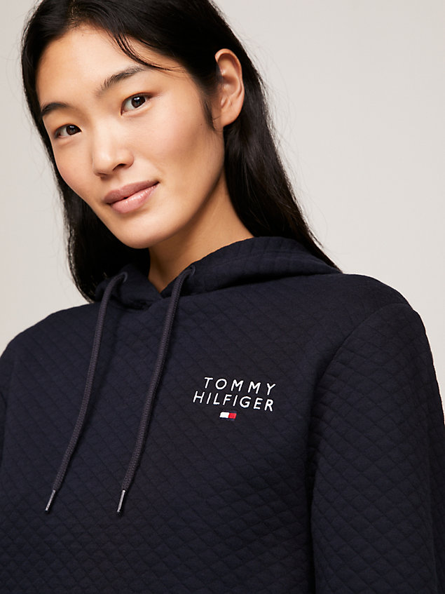blue th original quilted lounge hoody for women tommy hilfiger