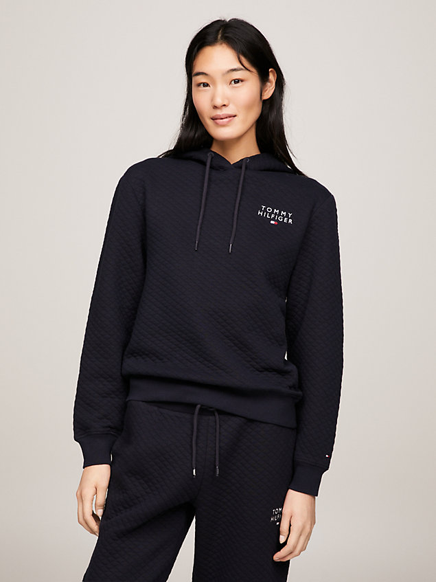 blue th original quilted lounge hoody for women tommy hilfiger