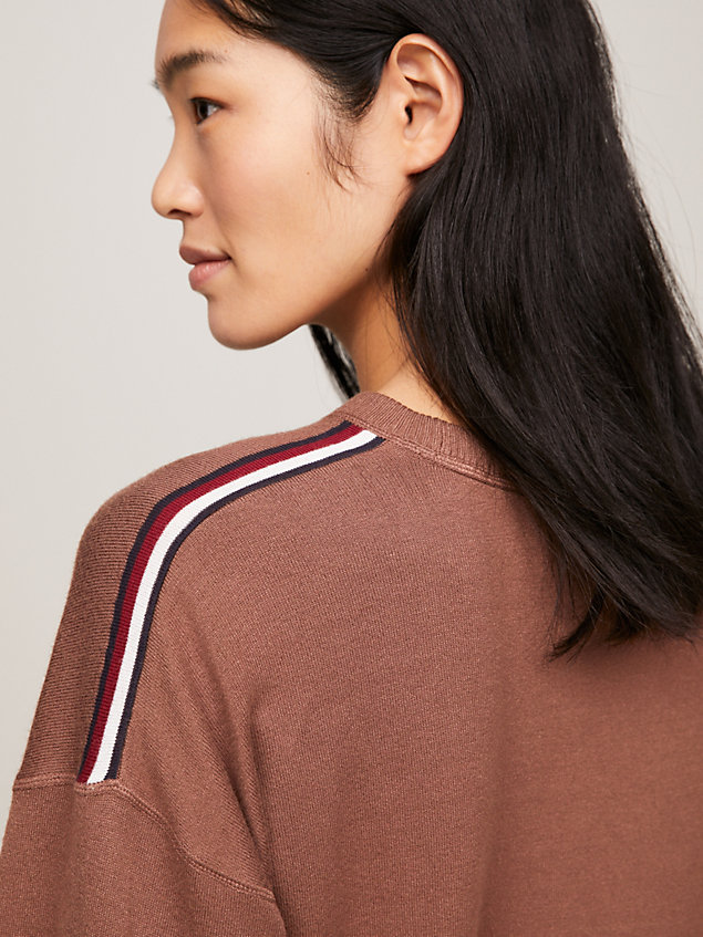 brown global stripe scoop neck lounge sweatshirt for women tommy hilfiger